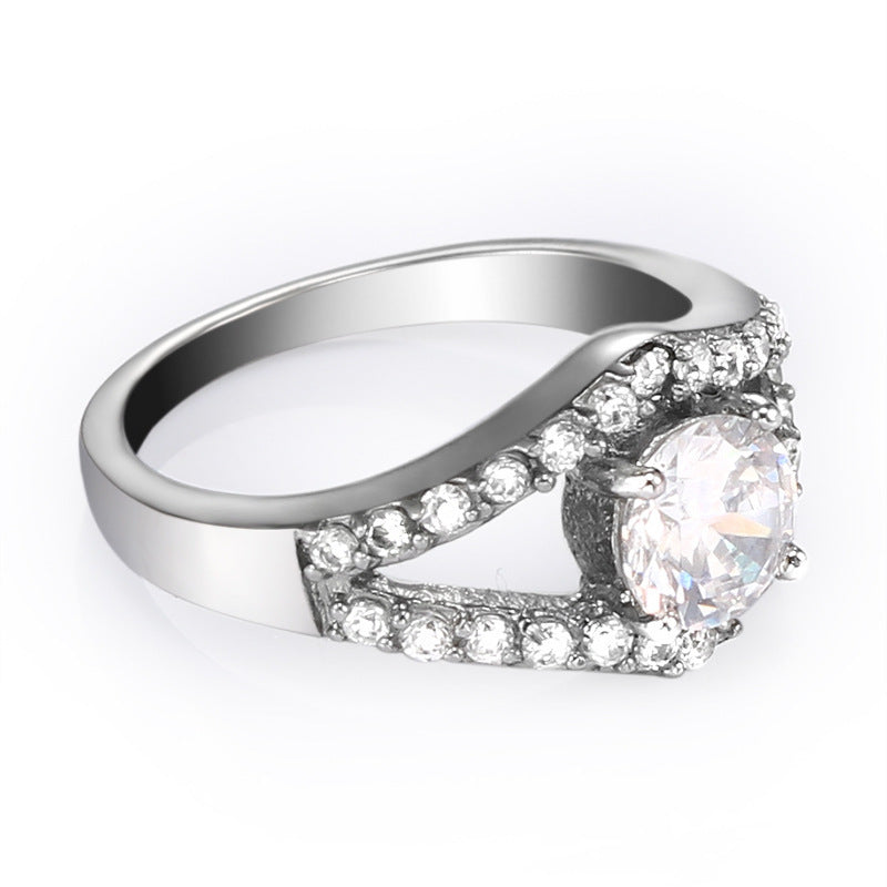 Women's Stainless Steel Ring with White Diamond Inlay Simple Geometric Ring for Her Stainless Steel Band Ring with Diamond Accent Ring Gift for Women