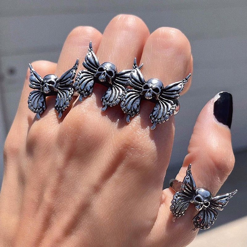 Unisex Butterfly Skull Ring Vintage Style Alloy Jewelry