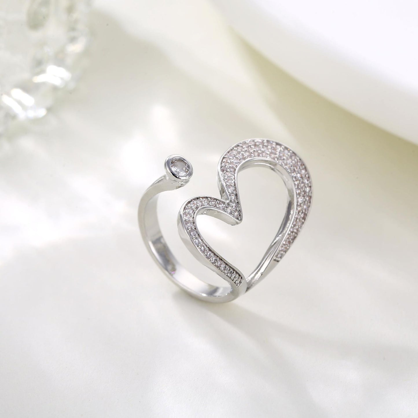 Hollowed Heart Shape Opening Ring For Women Adjustable Fit Elegant Jewelry Gift For Her Everyday Wear Fashion Gift