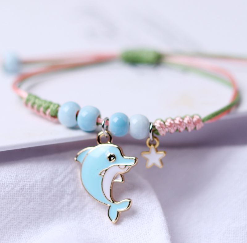 Unisex Dolphin Bracelet Adjustable Ceramic Beads Cartoon Animal Design Friendship Gift Individually Packed Now