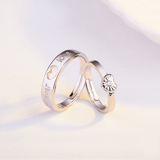 Couple Adjustable Zircon Heart Rings With Letter Design Birthday Gift For Him And Her Cow Pattern Heart Shaped