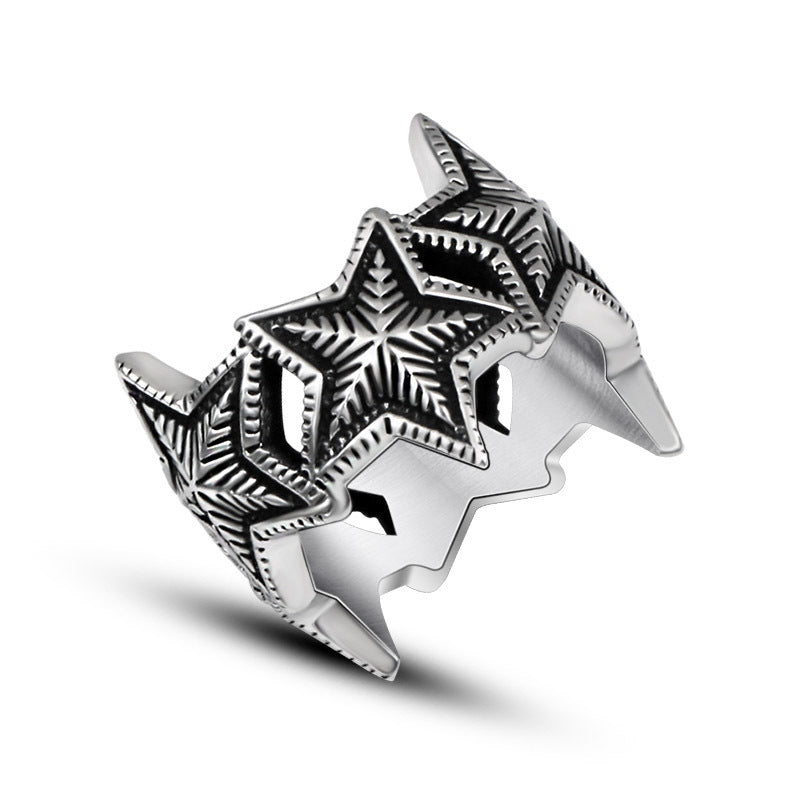Mens Titanium Star Ring Polished Band Five Point Design