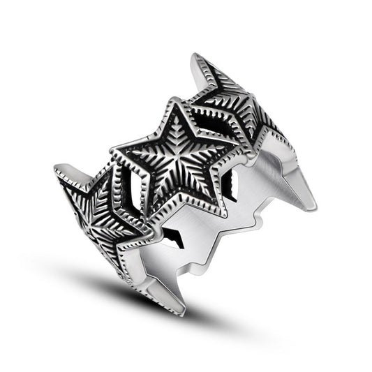 Mens Titanium Star Ring Polished Band Five Point Design