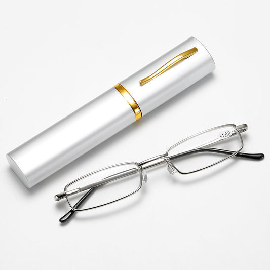 Ultra Light Metal Reading Glasses With Pen Holder Portable Unisex Compact Spring Hinges Clear Lenses Slim Line