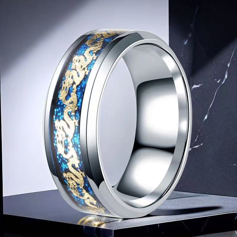 Unisex Titanium Steel Ring With Chinese Dragon Geometric Design For Men And Women Jewelry Daily Wear And Style