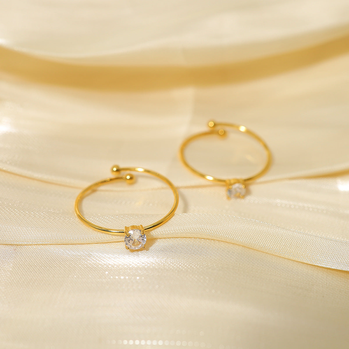 Ultra Fine Micro Inlaid Adjustable Ring Stainless Steel Plated 18K Gold For Women Jewelry Snowflake Ice Flower Style