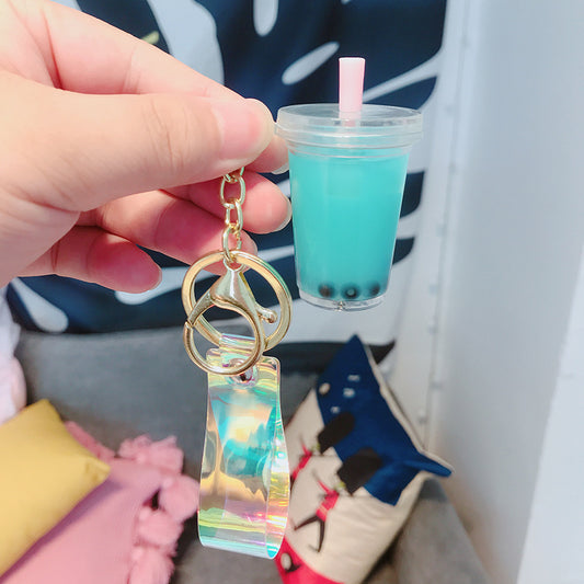 Unisex Acrylic Keychain Doll Shaped Milk Tea Cup Drink Charm Cute Novelty Gift Idea Bags Variations Green Pink Orange