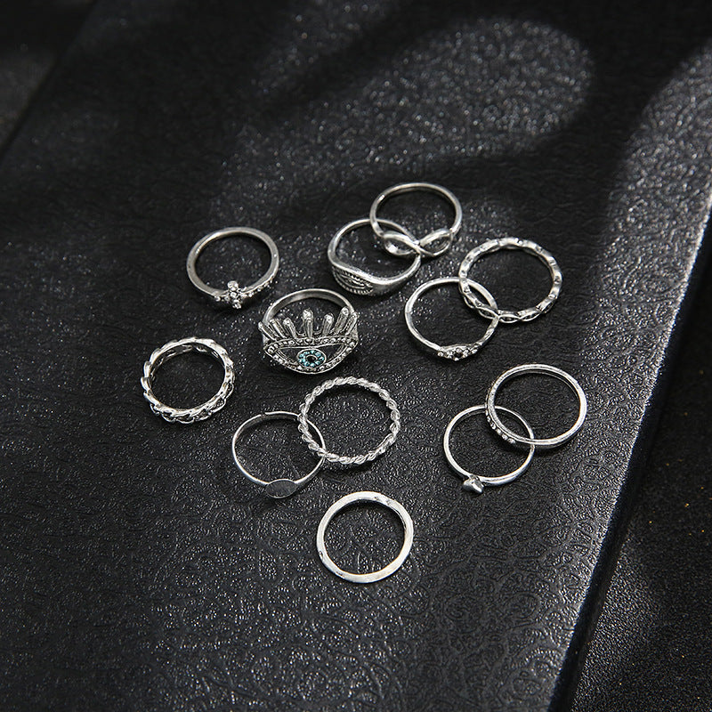 Gold Plated Geometric Rings Set with Rhinestone Cross and Figure Eight Alloy Rings for Women Elegant Chic Look