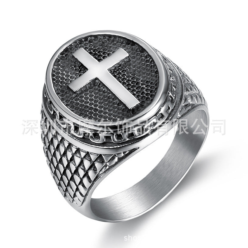 Unisex Titanium Steel Vintage Cross Ring With Bold Personality Design For Daily Wear Gift Ready Everyday Trend