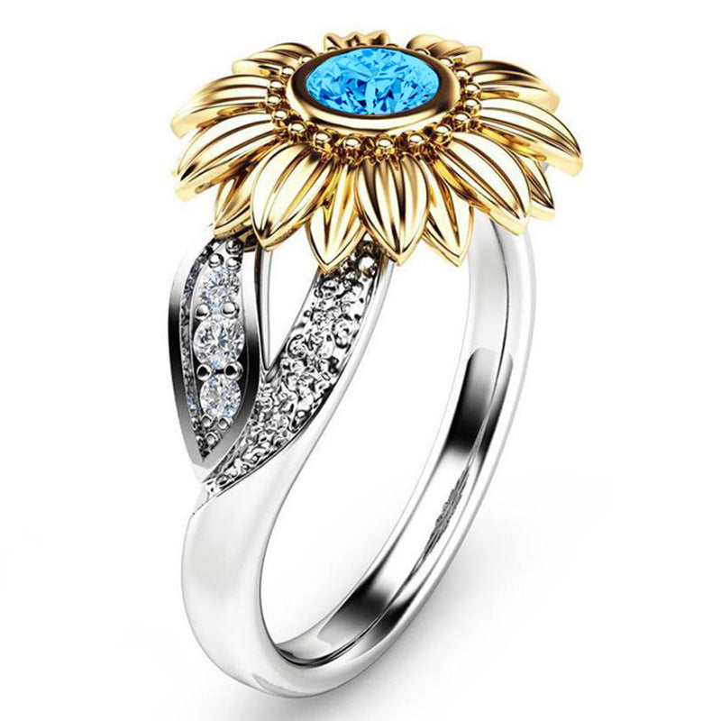 Womens 18K Gold Plated Chrysanthemum Sunflower Ring Copper Tone Fashion Jewelry Gift For Her Elegant Accessory