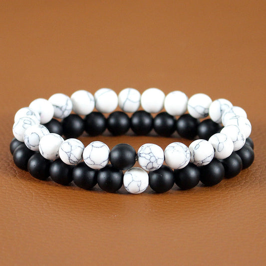 Unisex White Turquoise Beaded Bracelet Round Jewelry For Men And Women European American Fashion Durable Shine