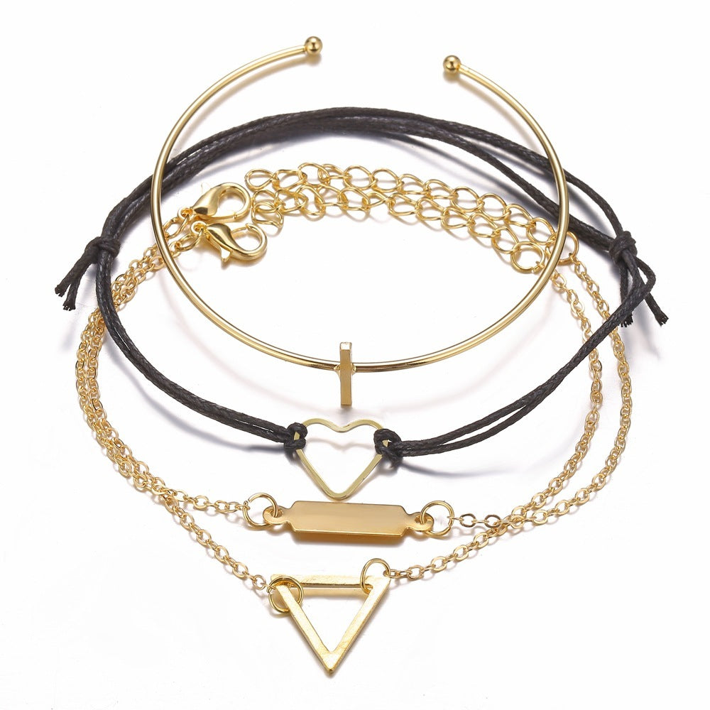 Womens Bracelet Set Heart Shaped Geometric Alloy Plated Bracelets Retro Simple Design Fashion Jewelry GoldTone