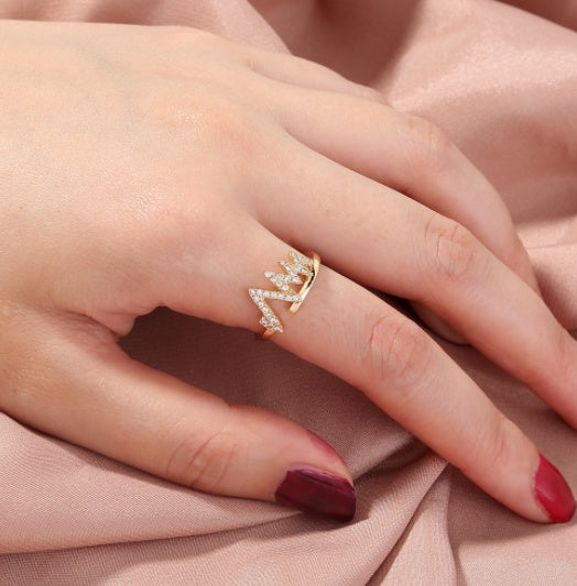 Adjustable Copper Geometric Ring With Micropaved White Zircons Unisex Gift For Weddings Travel And Jewelry Gift