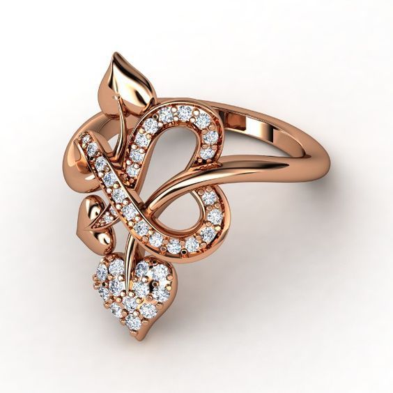 Womens Geometric Openwork Ring Peach Heart Design Rose Gold Alloy Ring With Artificial Gemstones Fashion Jewelry Gift