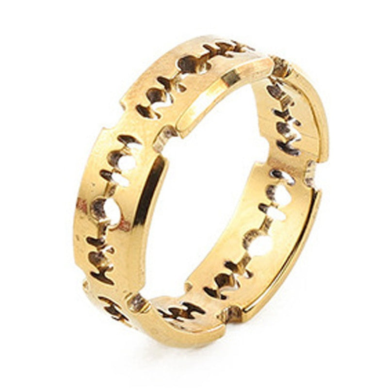Unisex Titanium Ring Geometric Blade Design Electroplated Metal Band European American Hip Hop Fashion Jewelry