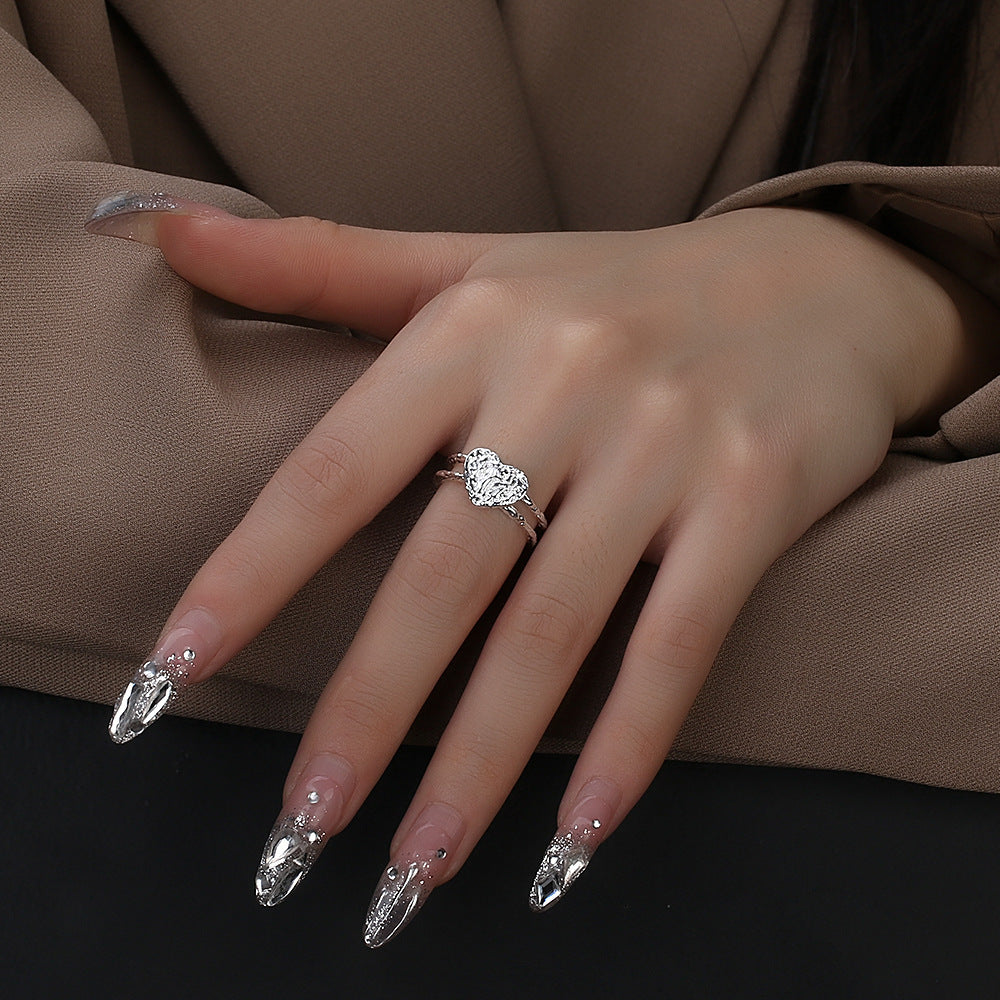 Women's Heart Ring Adjustable Geometric Gold Plated Copper Ring Fashion Jewelry Textured Design Gem Soft Shine