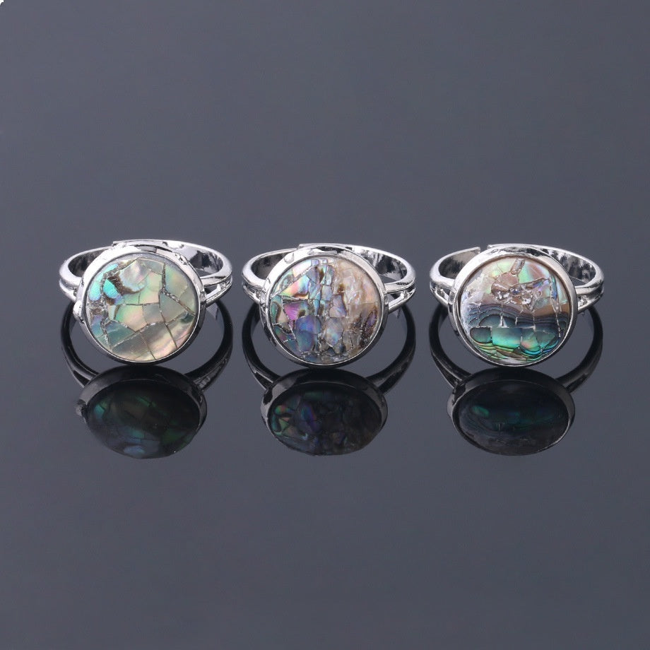 Unisex Shell Ring Adjustable Band Round Convex Copper Ring White Shell Pink Shell Abalone Jewelry Gift Giftable