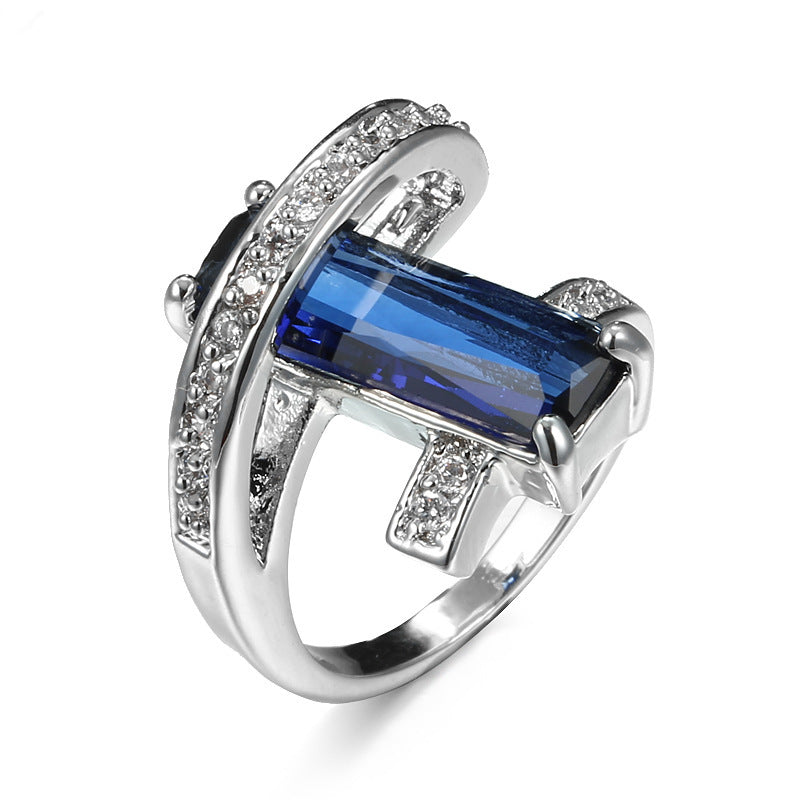 Geometric Zircon Ring for Women Copper Purple Pomegranate Red Olive Green Sapphire Blue Emerald Sizes 6 7 8 9 10