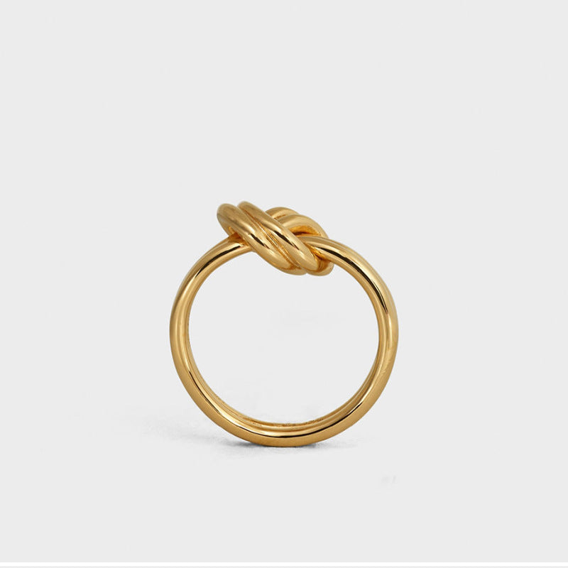 Fashion Knotted Ring for Women Girls Simple Metal Band Titanium Steel Geometric Individual Ring Jewelry Golden Tone Gift
