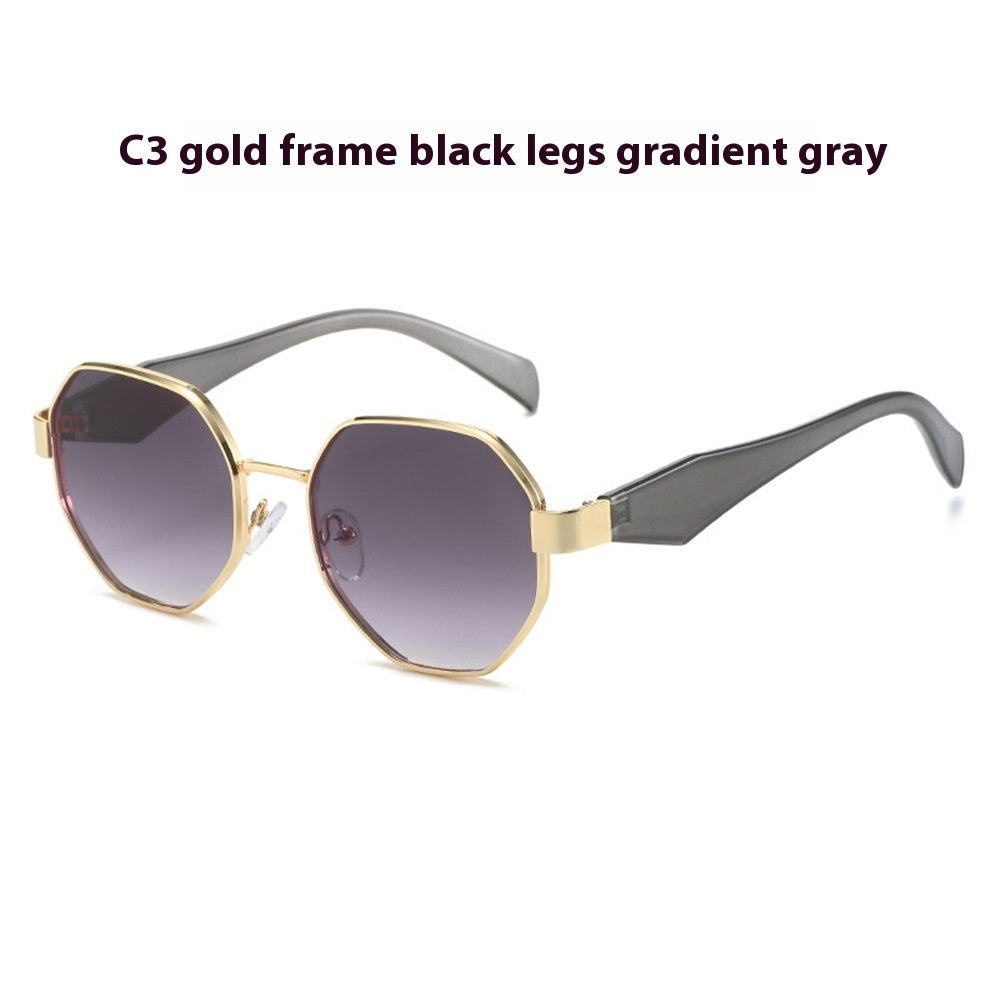 Womens Polygonal Sunglasses Large Rim Metal Frame Sun Glasses For Fashion Travel And Sun Protection Elegant Minimalist