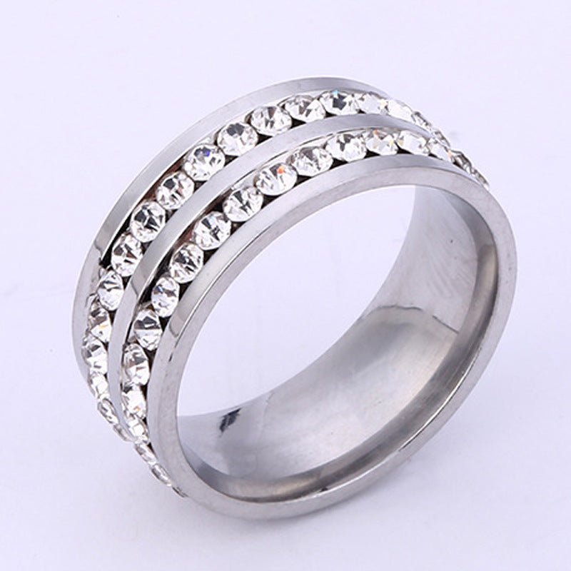 Double Row Diamond Ring Stainless Steel Fashion Travel Ring European American Letter Number Text Style Jewelry