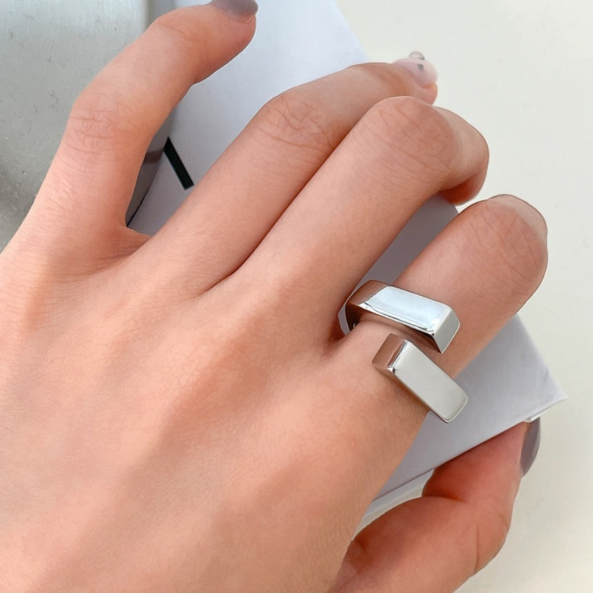 Geometric Adjustable Silver Plated Ring Unisex Fashion Accessory Statement Index Finger Ring Cool Design Everyday Wear