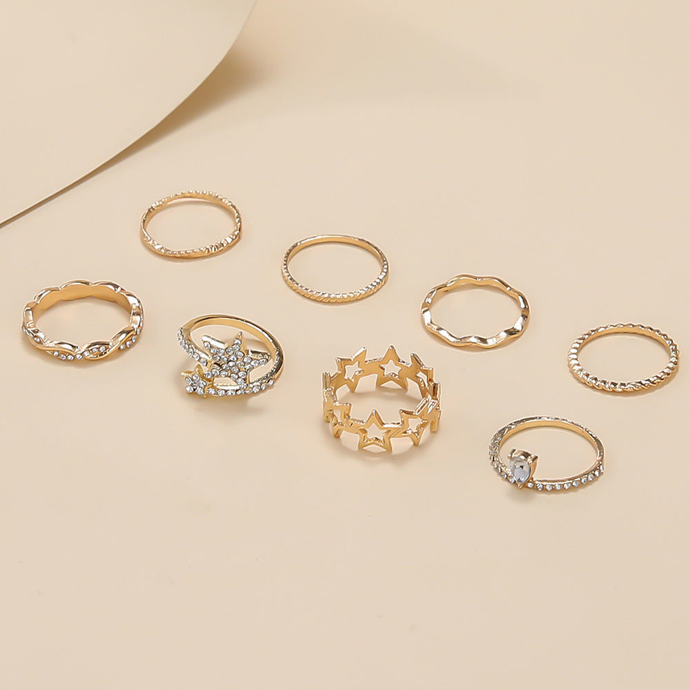 Womens Five Pointed Star Ring Hollow Alloy Electroplated Metal Ring With Rhinestones Accents Geometric Designs