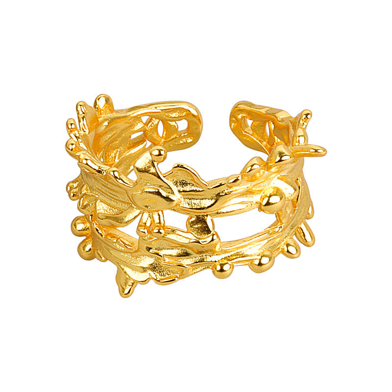Geometric Wide Face Copper Ring With Irregular Texture