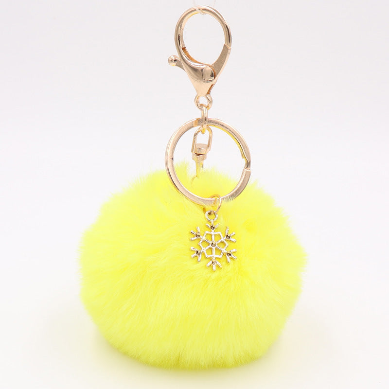 Plush Snowflake Keychain Winter Holiday Decoration Bag Pendant Alloy Keyring Fluffy Snow Ball Charm Gift Ideas