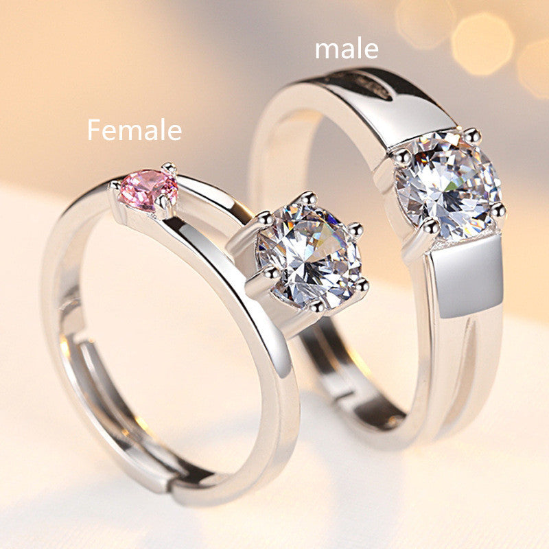 Sterling Silver Heart Shape Couple Rings 925 Electroplated Matching Ring Set with Gems for Him and Her Promise