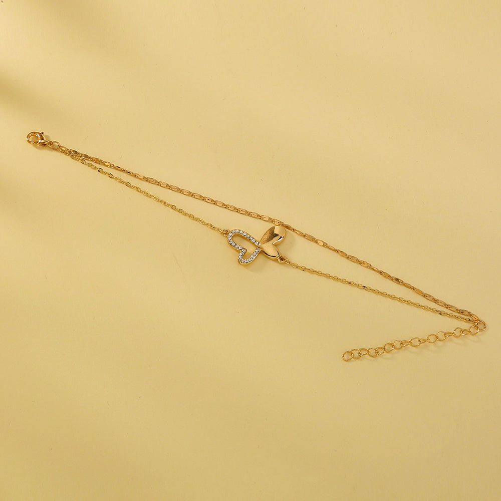 Womens Butterfly Bracelet Double Layer Pendant Copper Electroplated Jewelry Hollow Diamond European Bracelet24