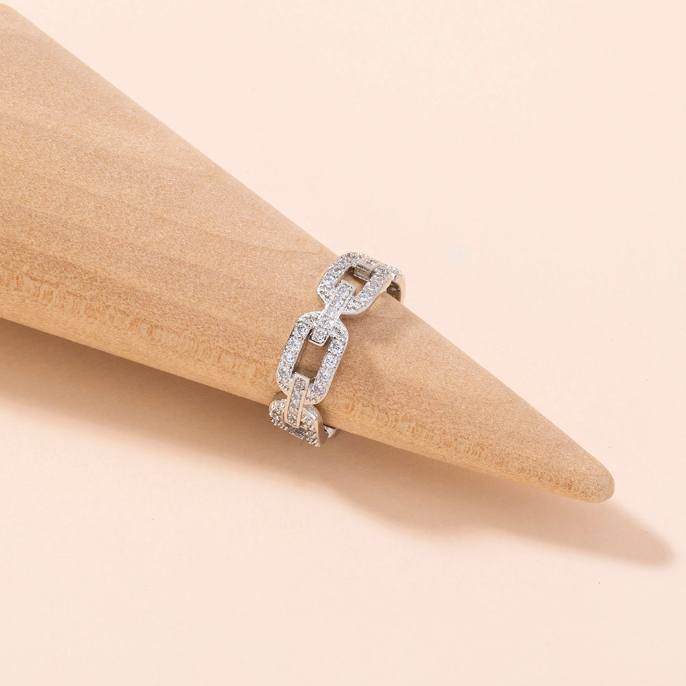 Sparkling Zirconia Cuban Chain Ring Adjustable Statement Jewelry For Parties And Nightlife Occasions Partytime