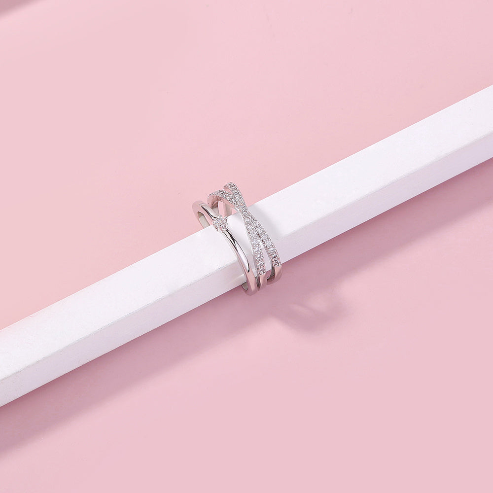 European Style Adjustable Copper Inlaid Zircon Cross Ring Jewelry Electroplated Finish Unisex Design For Everyday Wear