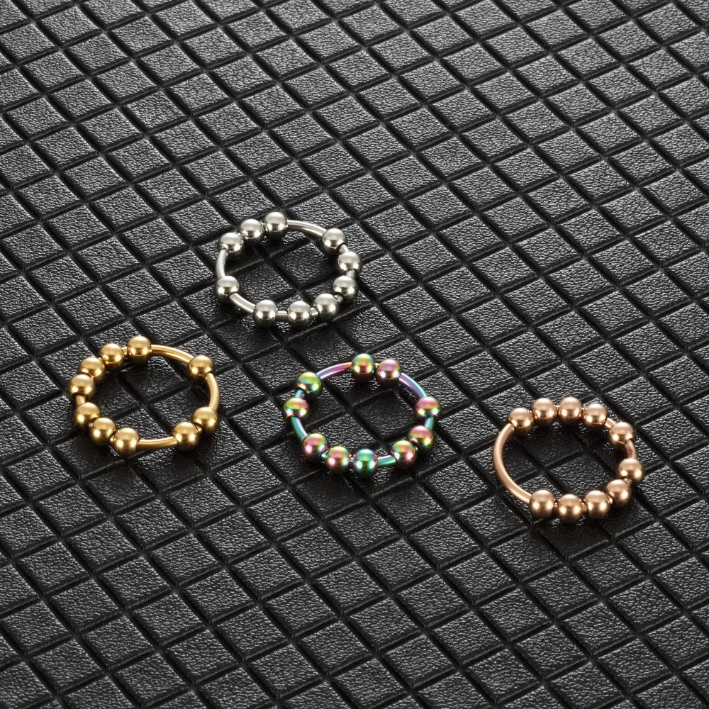 Unisex Rotating Beads Ring Stainless Steel Band For Anxiety Decompression Geometric Meditation Jewelry Relaxation