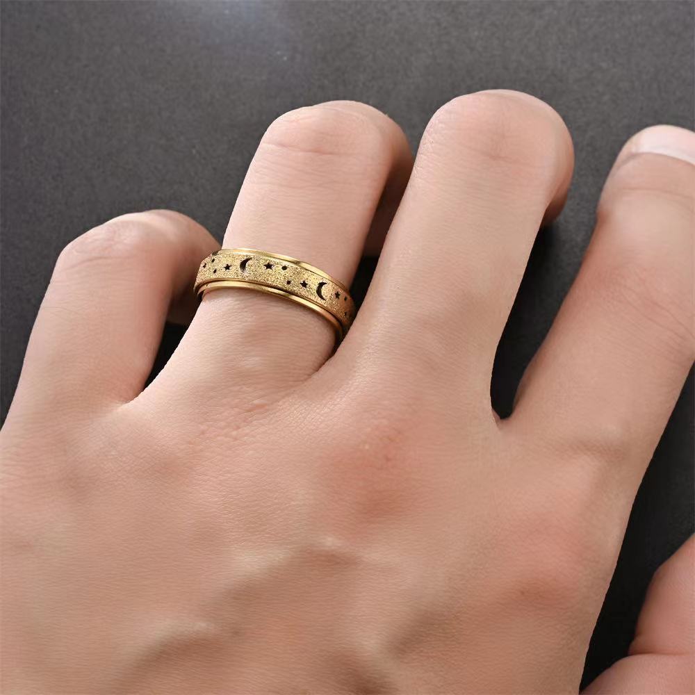 Rotating Ring Hollow Star Moon Stainless Steel Geometric Design Celestial Jewelry for Daily Wear Women and Girls Steel
