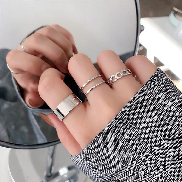 Geometric Ring Set Stylish Elegant Plated Alloy Stackable Knuckle Rings For Women Gift Black Gold Silver Flair