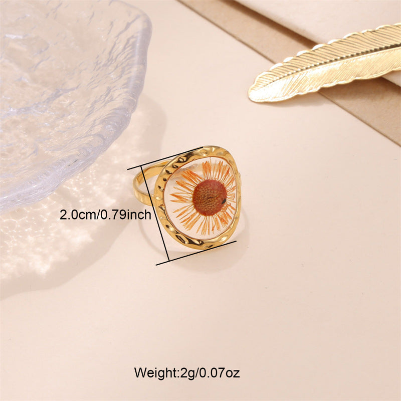 Stainless Steel Preserved Fresh Flower Ring Adjustable Unisex Jewelry Electroplated Elegant Bloom Design Everyday Use