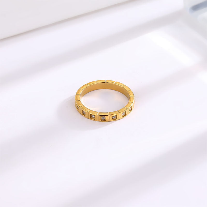 Womens Simple Elegant Square Gang Drill Titanium Steel Ring Hypoallergenic Electroplated Finish For Women Size 6 7 8 9