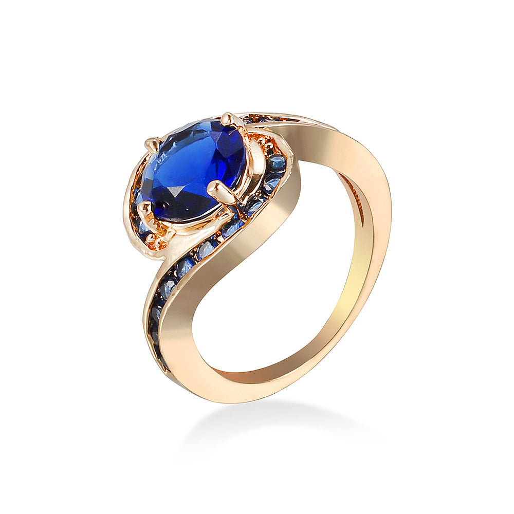 Copper Ring With Blue Zircon Stone Fashion Jewelry In Europe And America US Size 6 7 8 9 10 New Copper Ring US