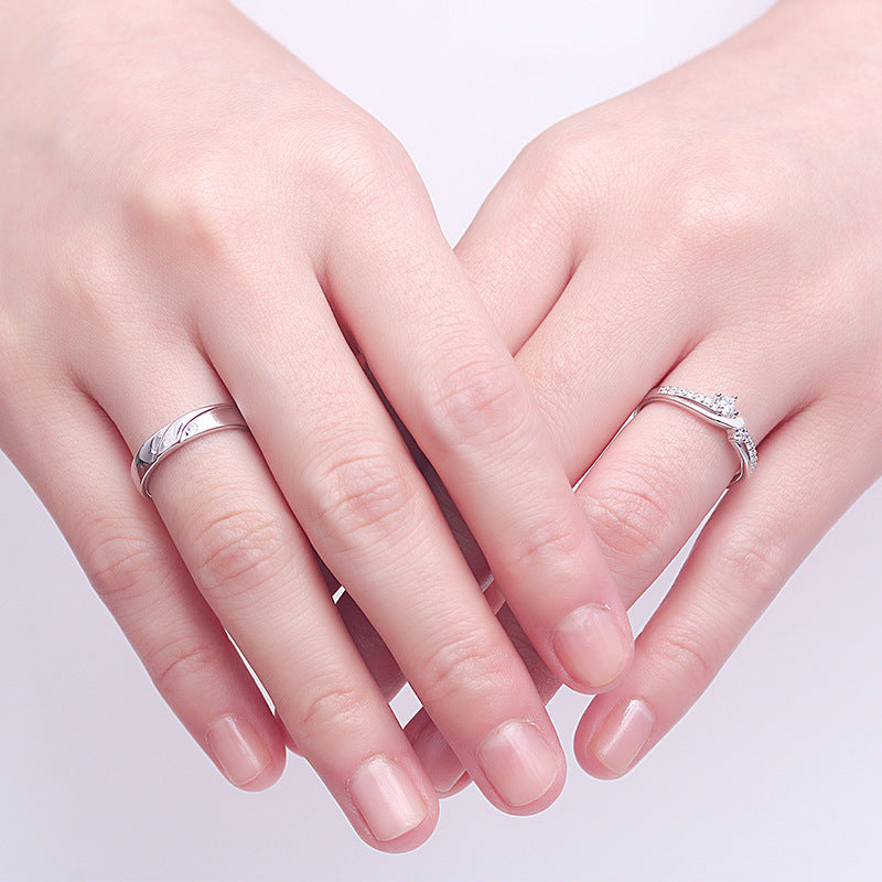 Sterling Silver Couple Rings Diamond Wedding Bands Anniversary Engagement Promise Jewelry Gift for Holidays Birthdays