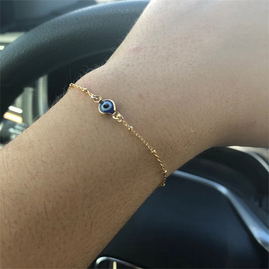 Womens Bohemian Bracelet Devils Eye Anniversary Celebration Jewelry Plated Copper Fashion Bracelet Golden Blue
