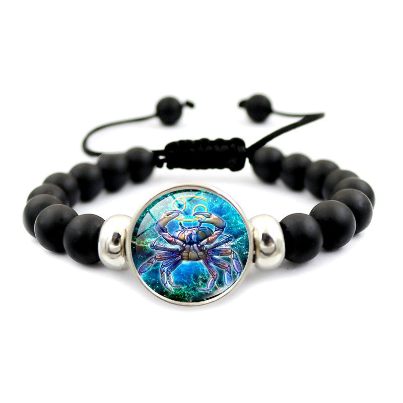 Unisex Zodiac Constellation Beaded Bracelet With Time Gem Adjustable Length Glass Beads Travel For Travel Gift