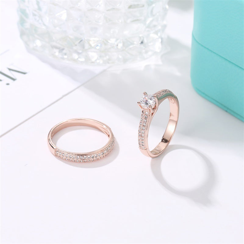 Womens Copper Geometric Double Row Ring Set Electroplated Finish Two Piece Fashion Jewelry Exquisite Art Piece