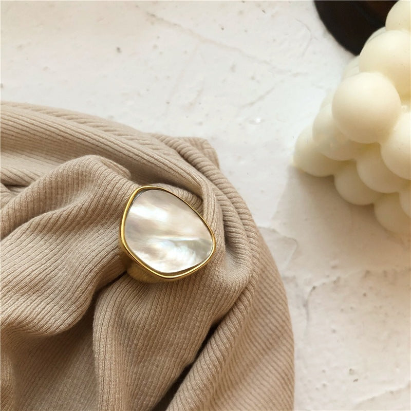 Womens 925 Sterling Silver Exaggerated Trapezoidal Shell Design Ring Adjustable Opening Unique Fashion Jewelry