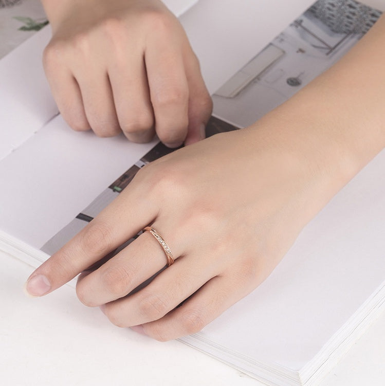 Copper Ring With Single Row Diamond Geometric Design Korean Fashion Ring Individually Packed Jewelry Gift Idea