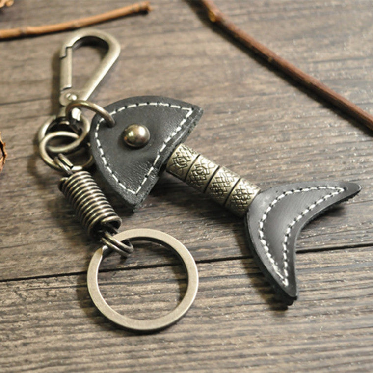 Personalized Cowhide Keychain First Layer Leather Geometric Alloy Design Creative Gift Black Brown Camel A Gift