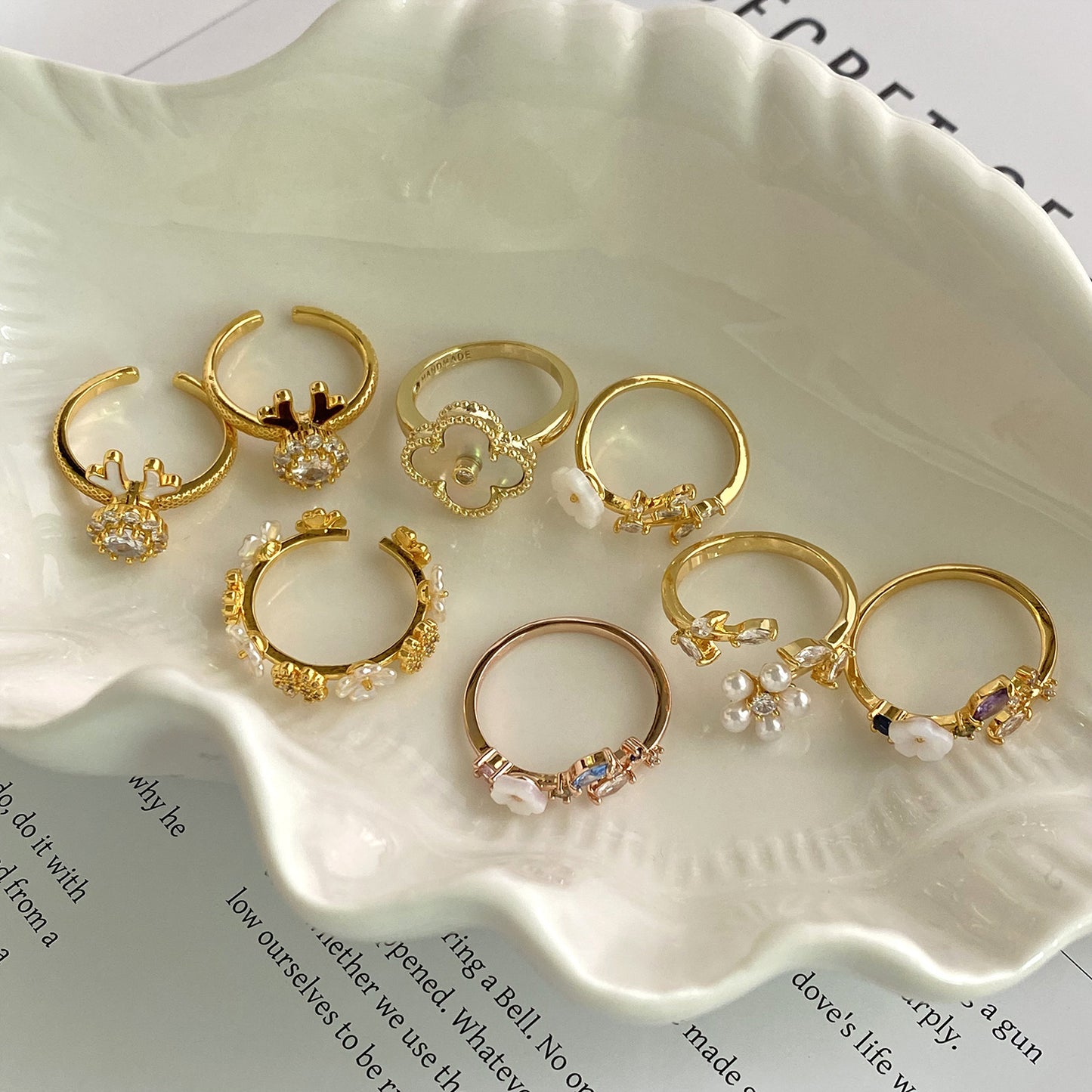 Womens Ring Korean Style Sweet Elegance Floral Geometric Copper Electroplated Durable Jewelry For Daily Use Now