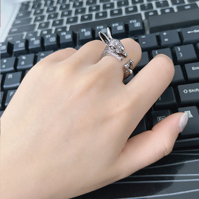 Womens Zodiac Rabbit Ring Adjustable Opening Vintage Copper Ring Fashion Jewelry Beautiful Hip Everyday Accessory