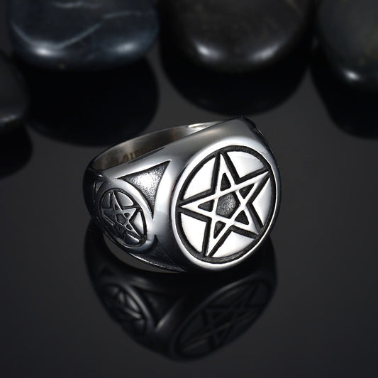 Men's Pentagram Index Finger Casting Ring Stainless Steel