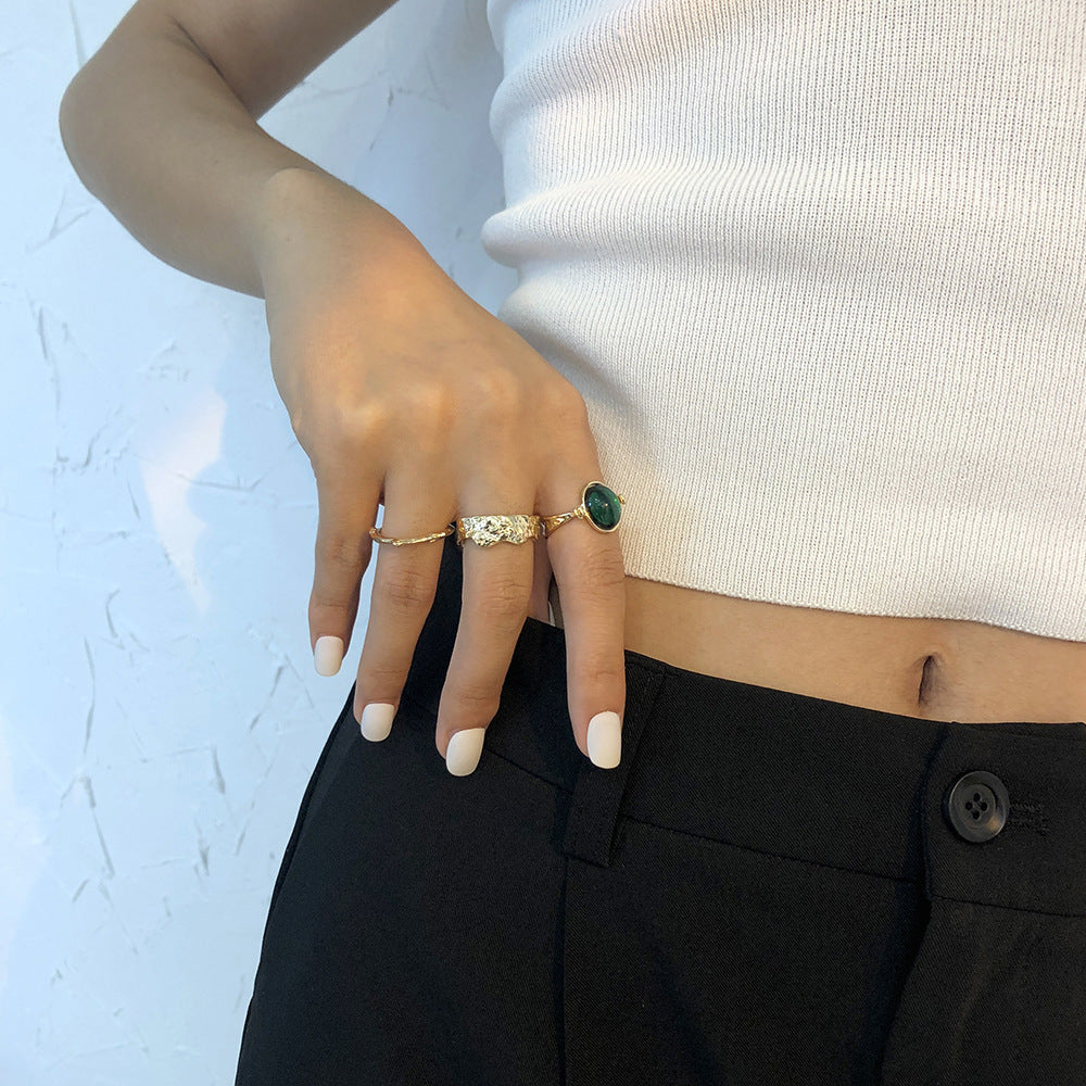 Womens Retro Fashionable Geometric Ring Set 3 Piece Stackable Jewelry For Daily Wear Party Gold Tone Finish Of
